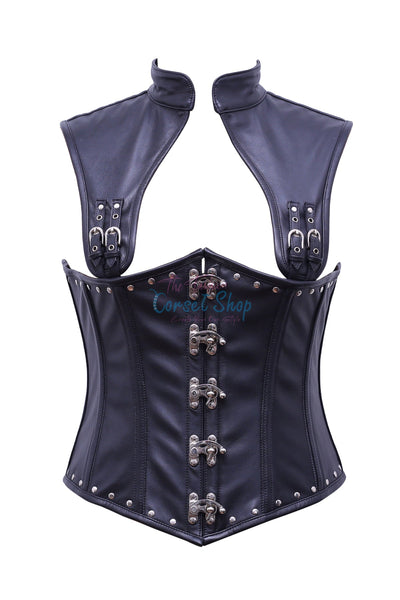 Mathison Black Leather Underbust Corset - Corsets Queen US-CA