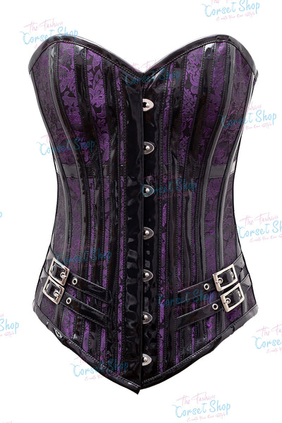Renata Purple Brocade & Black PVC Overbust Corset