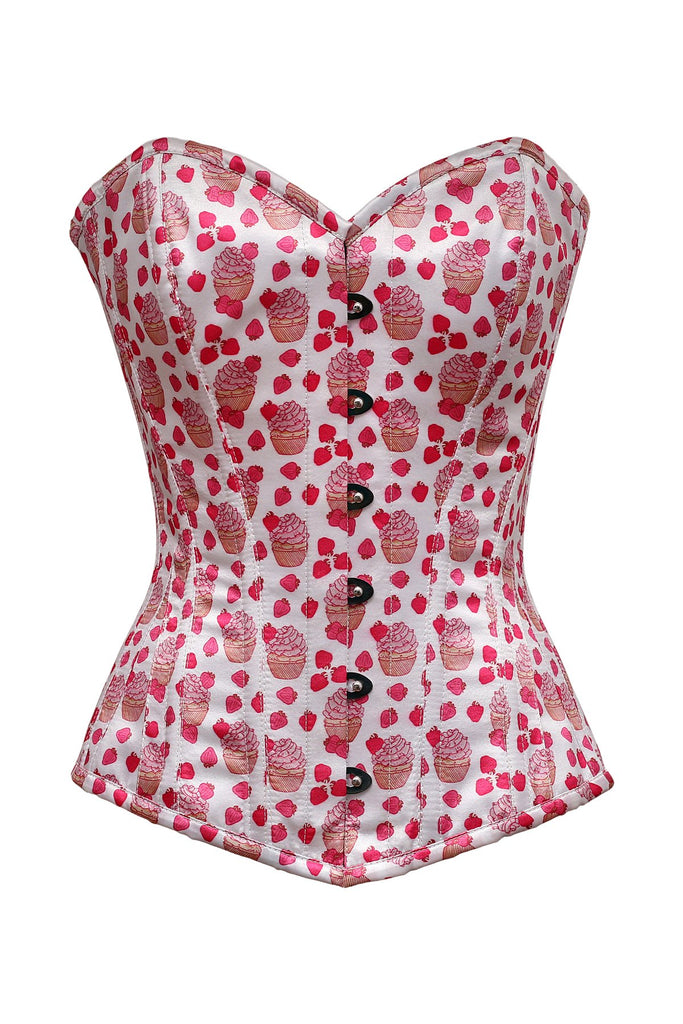 Oakley Cup & Cake Print Polyester Satin Overbust Corset